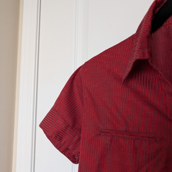 3/$15 Red & Navy striped button down shirt with short sleeves - Picture 7 of 10